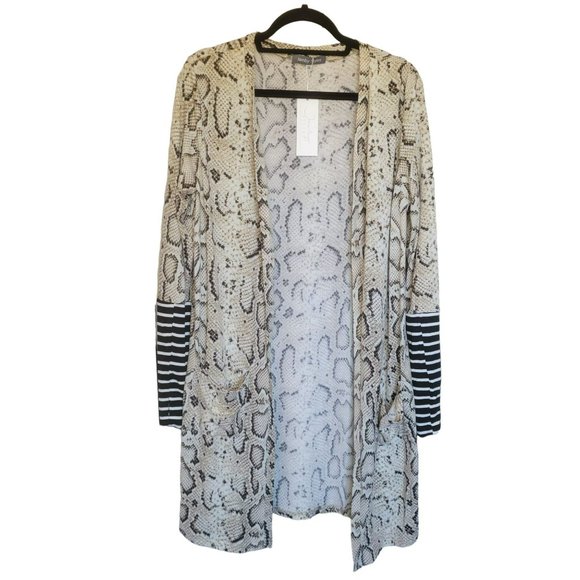 NWT Jamby Styles Snakeskin Blk White Open Drape 40" long Cardigan Duster XL - Picture 1 of 4